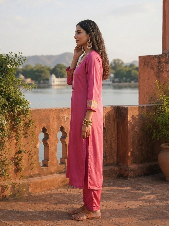 Lilac Rayon Sequins  And Thread Embroidered Two Piece Set