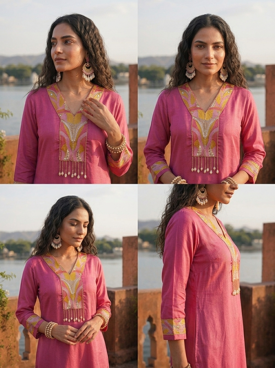 Lilac Rayon Sequins  And Thread Embroidered Two Piece Set