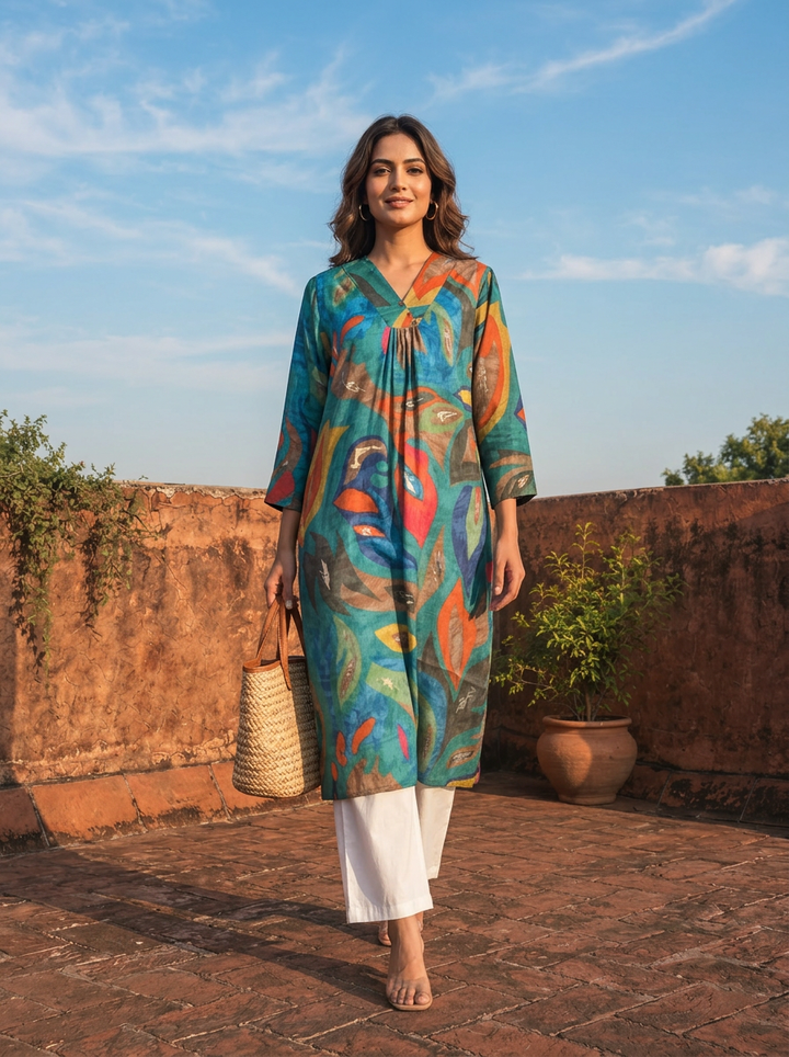 Rama Silk Multi-Color Modern Printed Kurta