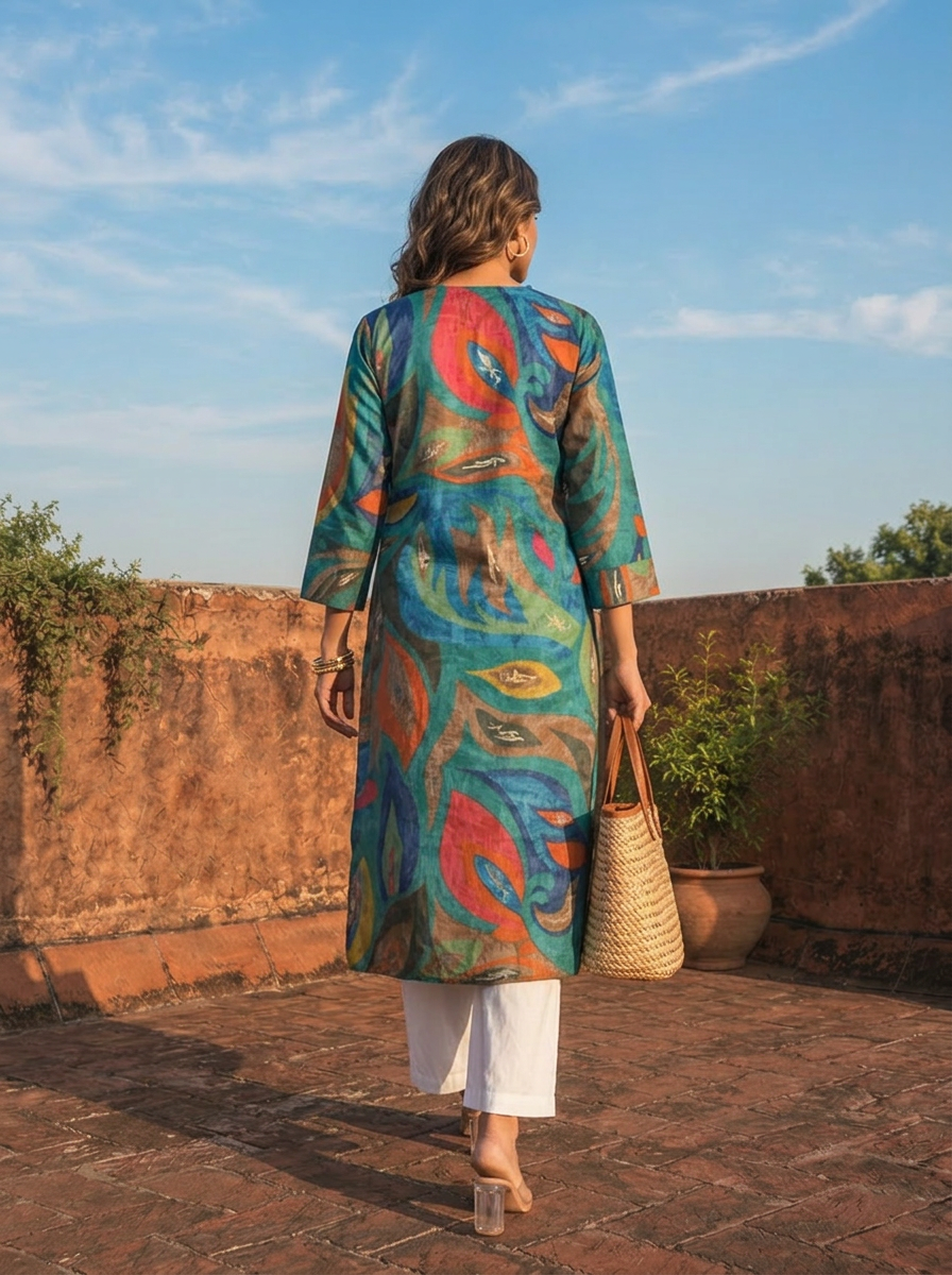 Rama Silk Multi-Color Modern Printed Kurta