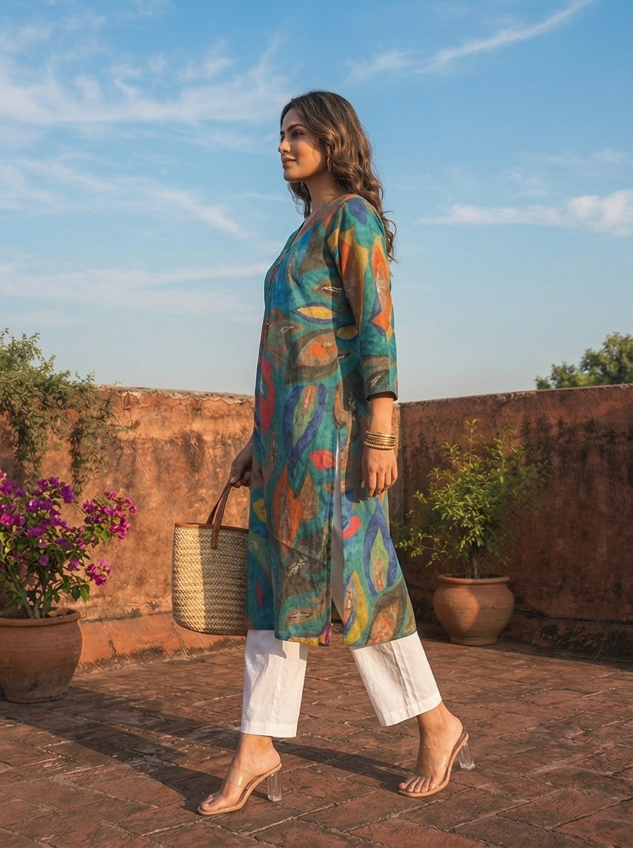 Rama Silk Multi-Color Modern Printed Kurta