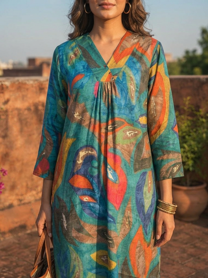 Rama Silk Multi-Color Modern Printed Kurta