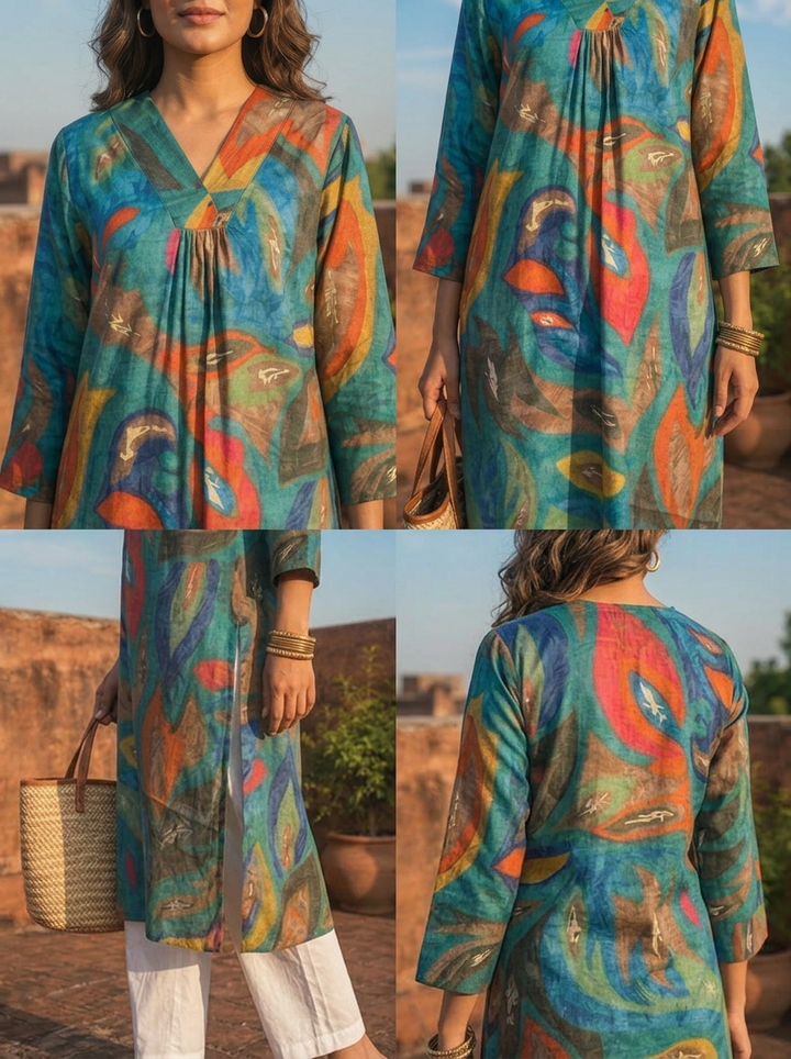 Rama Silk Multi-Color Modern Printed Kurta