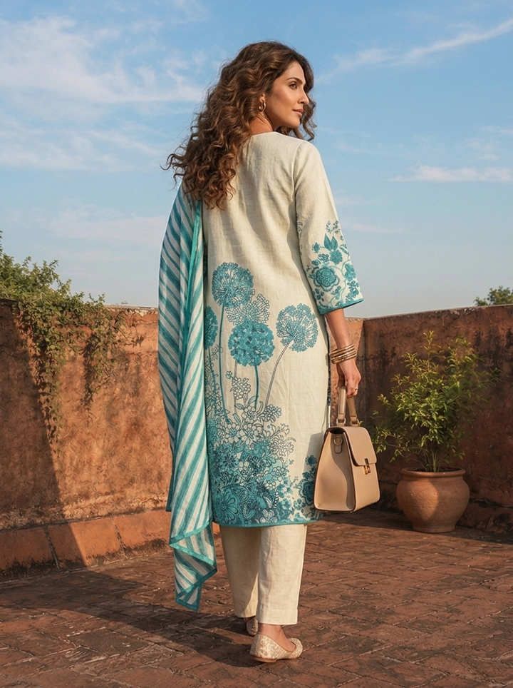 Rama Cotton Modern Placement Printed Three Piece Set