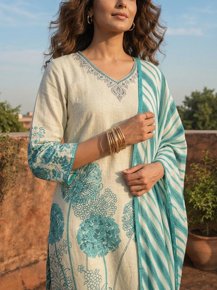 Rama Cotton Modern Placement Printed Three Piece Set