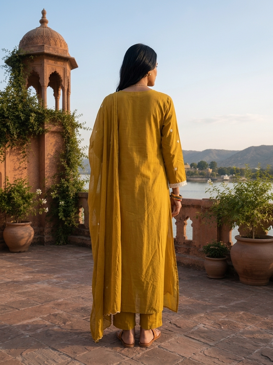 Mehadi Green Cotton Thread Floral Jaal Embroidered Three Piece Set