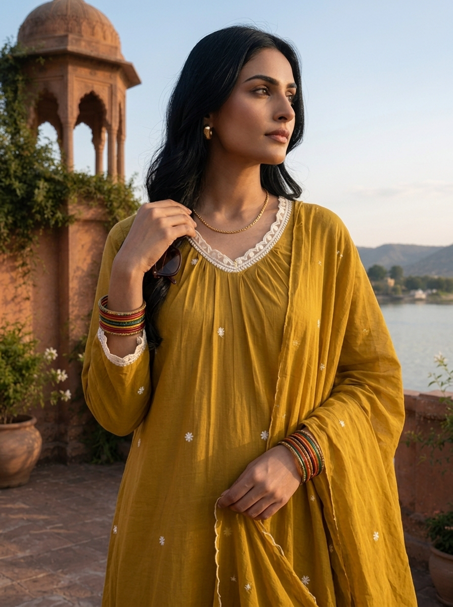 Mehadi Green Cotton Thread Floral Jaal Embroidered Three Piece Set