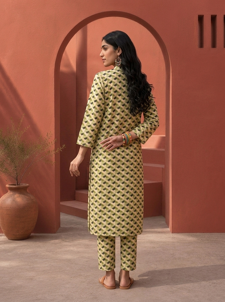 Pista Cotton Geometric With Large Iris Placement Printed Two Piece Set