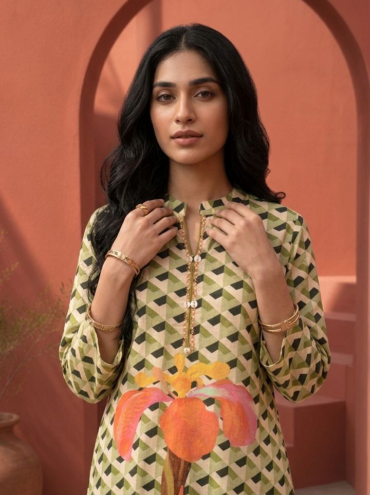 Pista Cotton Geometric With Large Iris Placement Printed Two Piece Set
