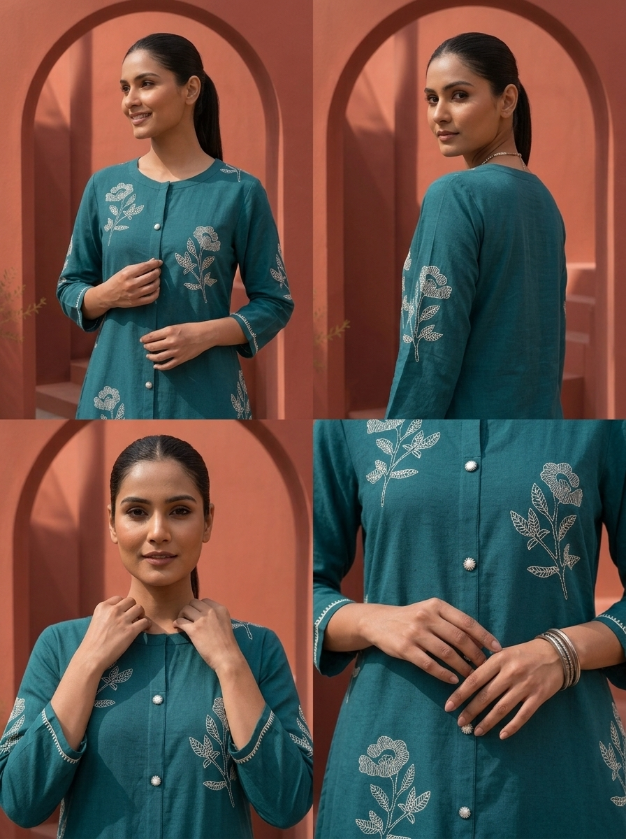 Rama Cotton Scattered Floral Embroidered Two Piece Set