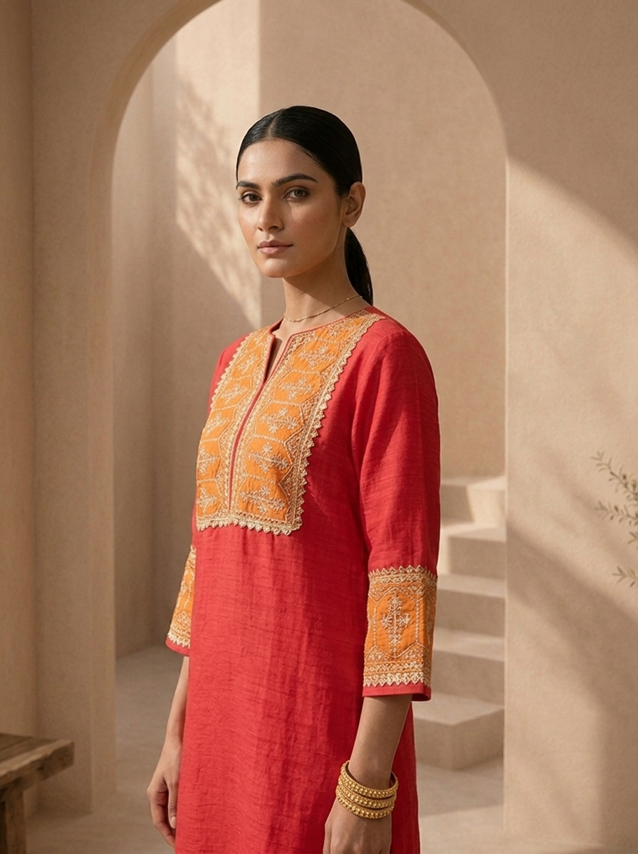 Rani Rayon Solid With Color Block Embroidered Two Piece Set