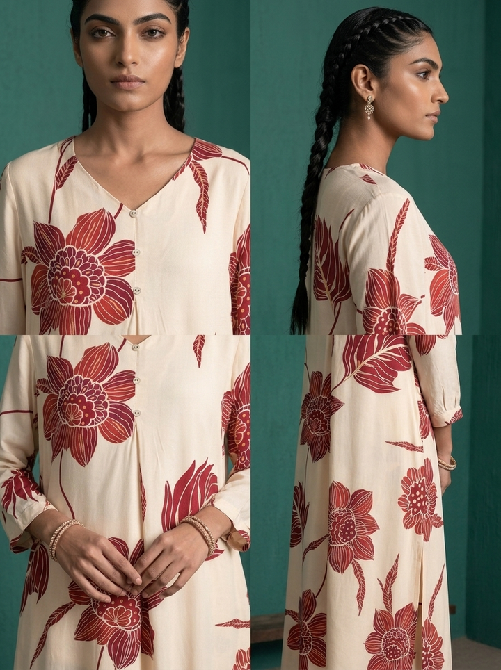 Maroon Rayon Large Botanical Floral Printed Two Piece Set