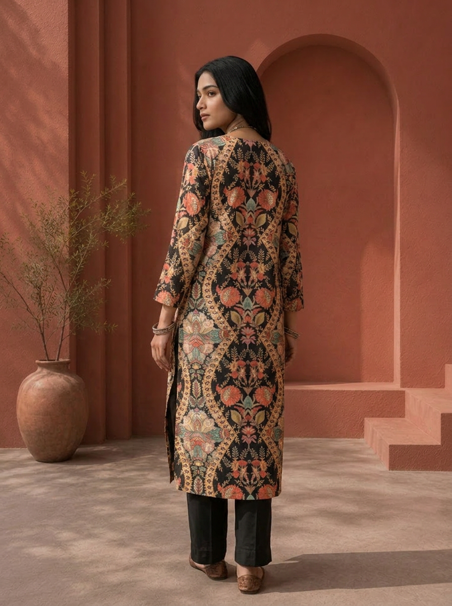 Black Muslin Multi Mughal Jaal Printed Two Piece Set
