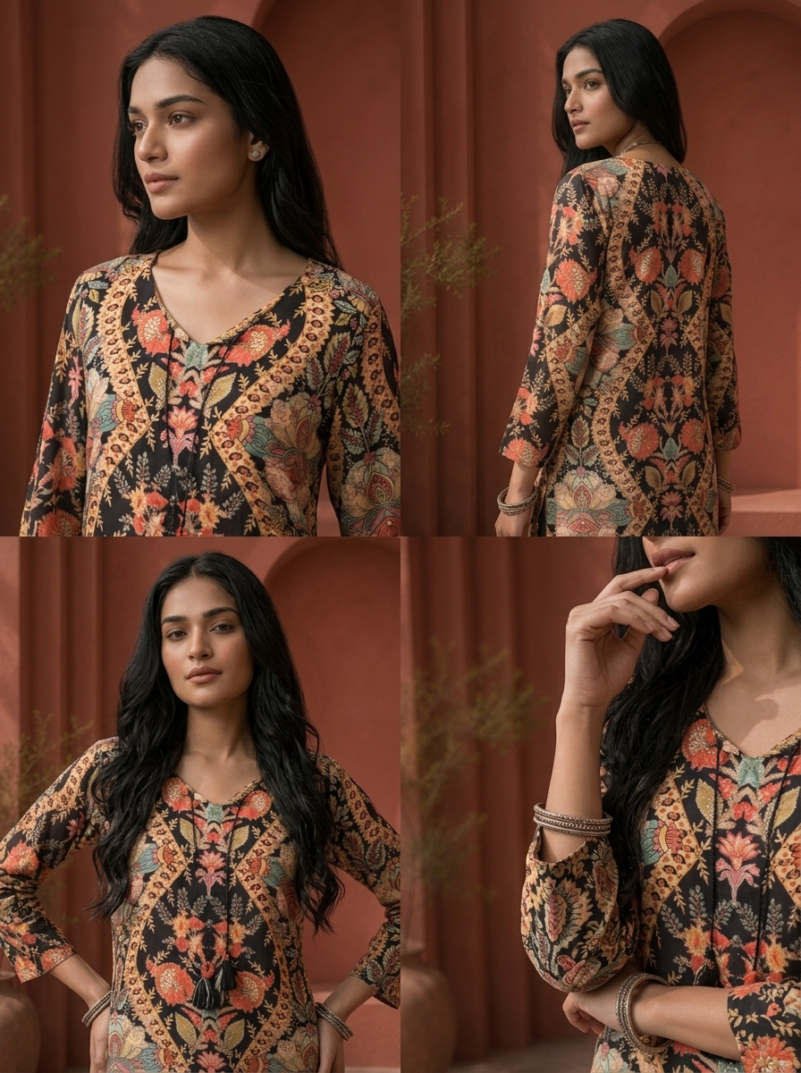 Black Muslin Multi Mughal Jaal Printed Two Piece Set