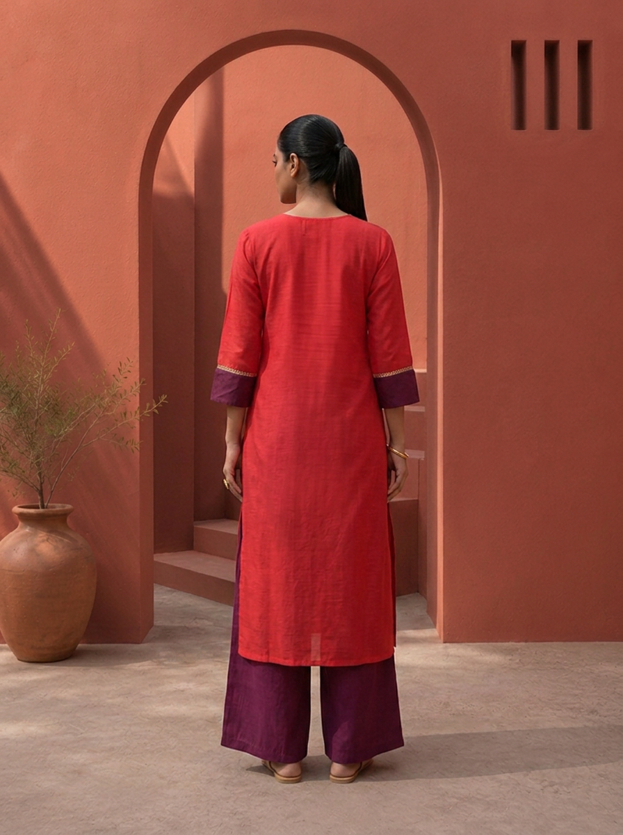 Rani Silk Solid With Color Block Embroidered Two Piece Set
