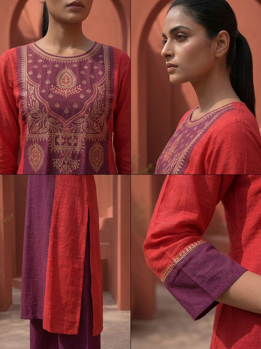 Rani Silk Solid With Color Block Embroidered Two Piece Set