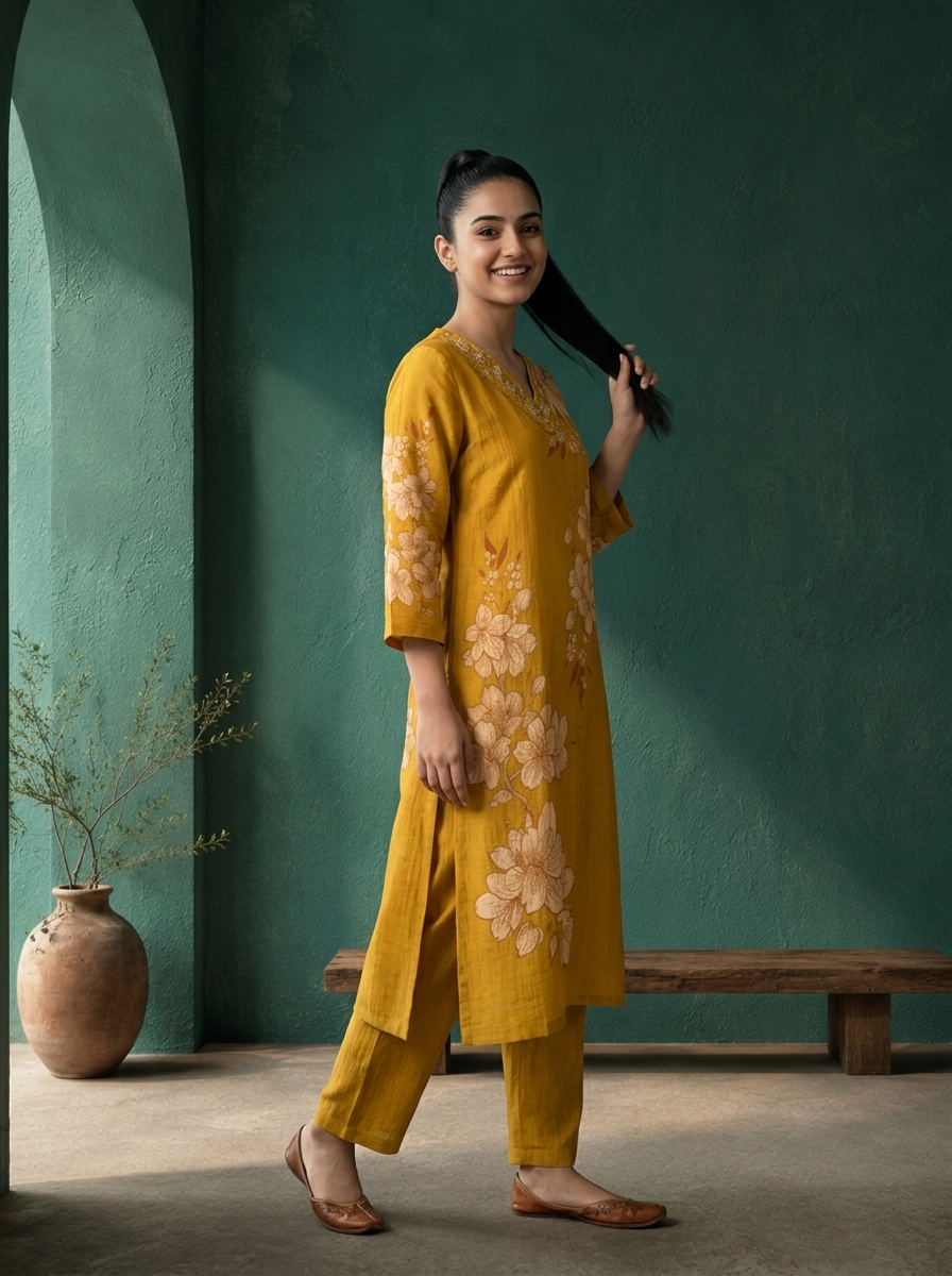 Green Rayon Diagonal Floral Printed Two Piece Set