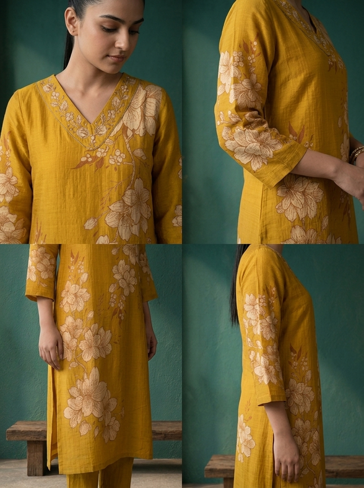 Green Rayon Diagonal Floral Printed Two Piece Set