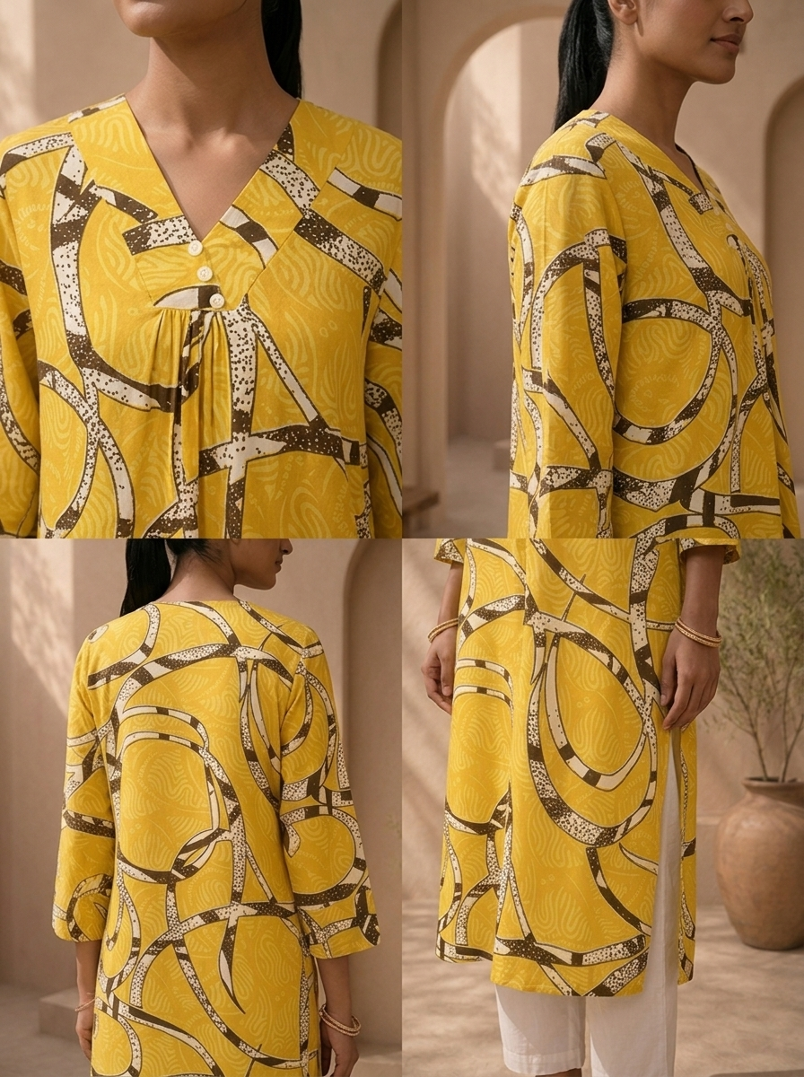 Lemon Rayon Abstract Geometric Printed Kurta