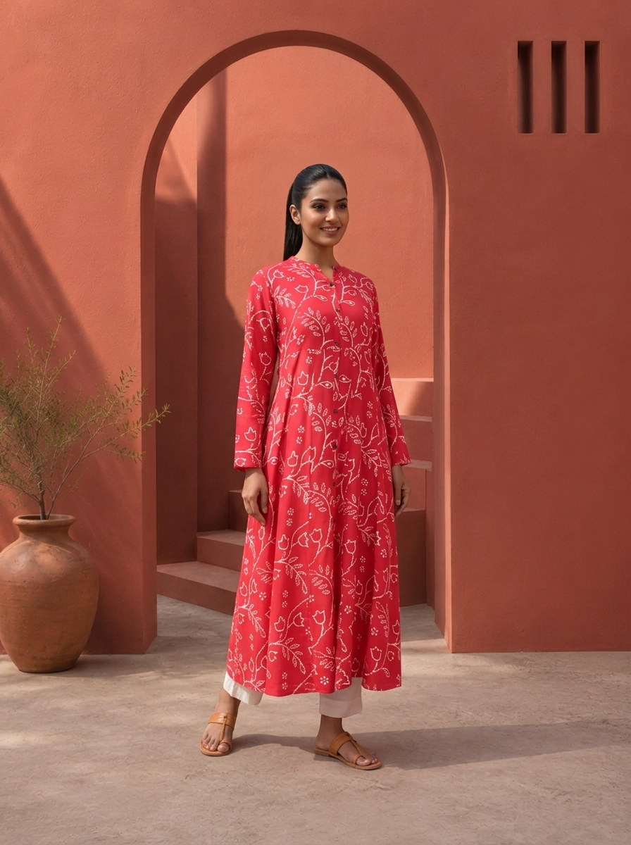 Rani Rayon Floral Jaali Printed Kurta