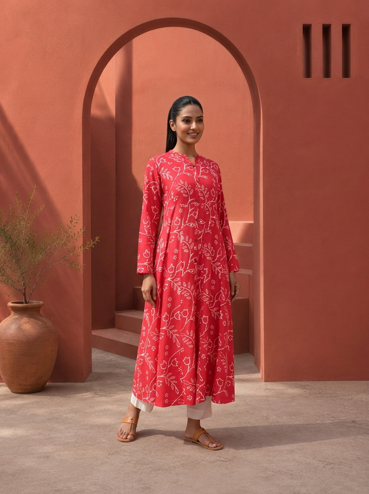 Rani Rayon Floral Jaali Printed Kurta