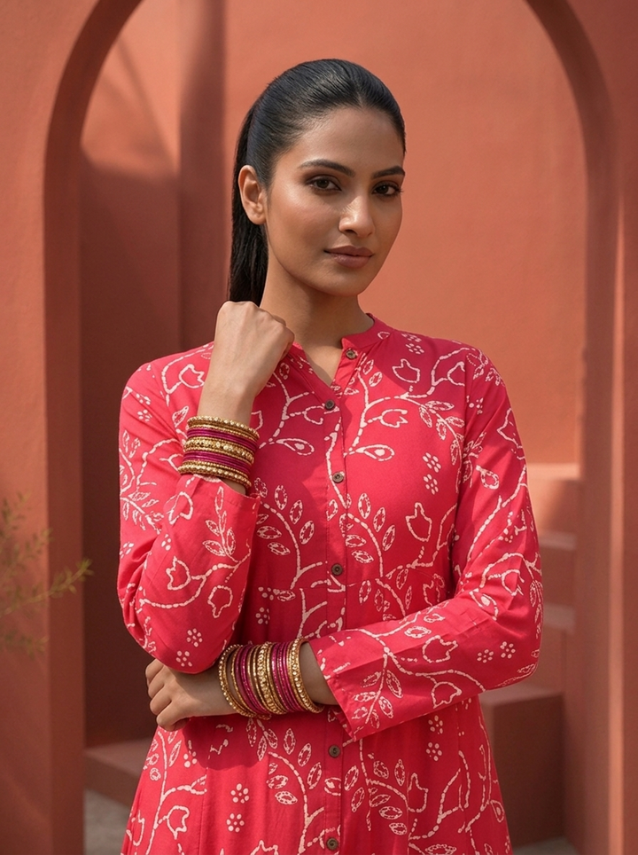 Rani Rayon Floral Jaali Printed Kurta