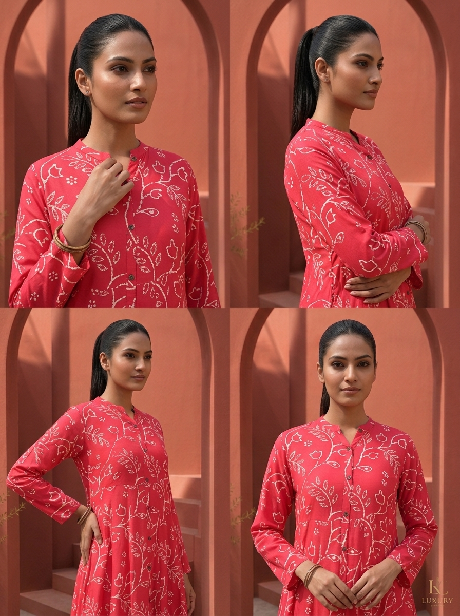 Rani Rayon Floral Jaali Printed Kurta