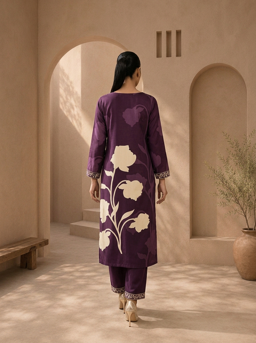 Wine Rayon Floral Printed Two Piece Set
