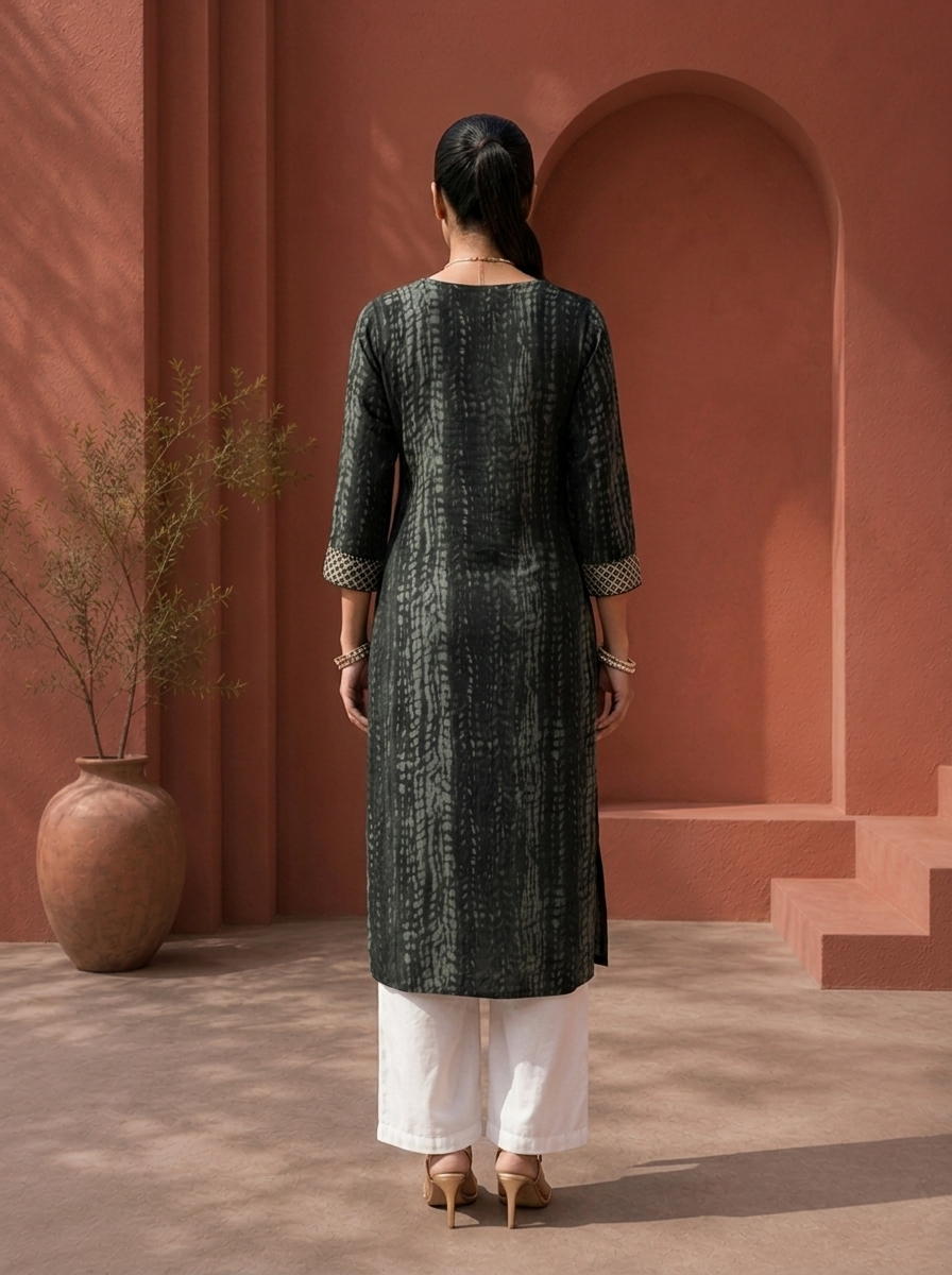 Black Rayon Shibori Printed Kurta