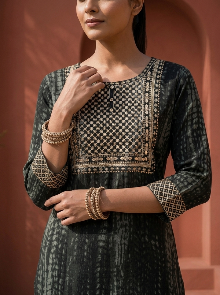 Black Rayon Shibori Printed Kurta
