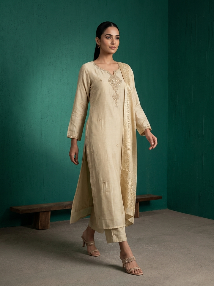 Grey Muslin Heavy Double Pendant Embroidered Three Piece Set