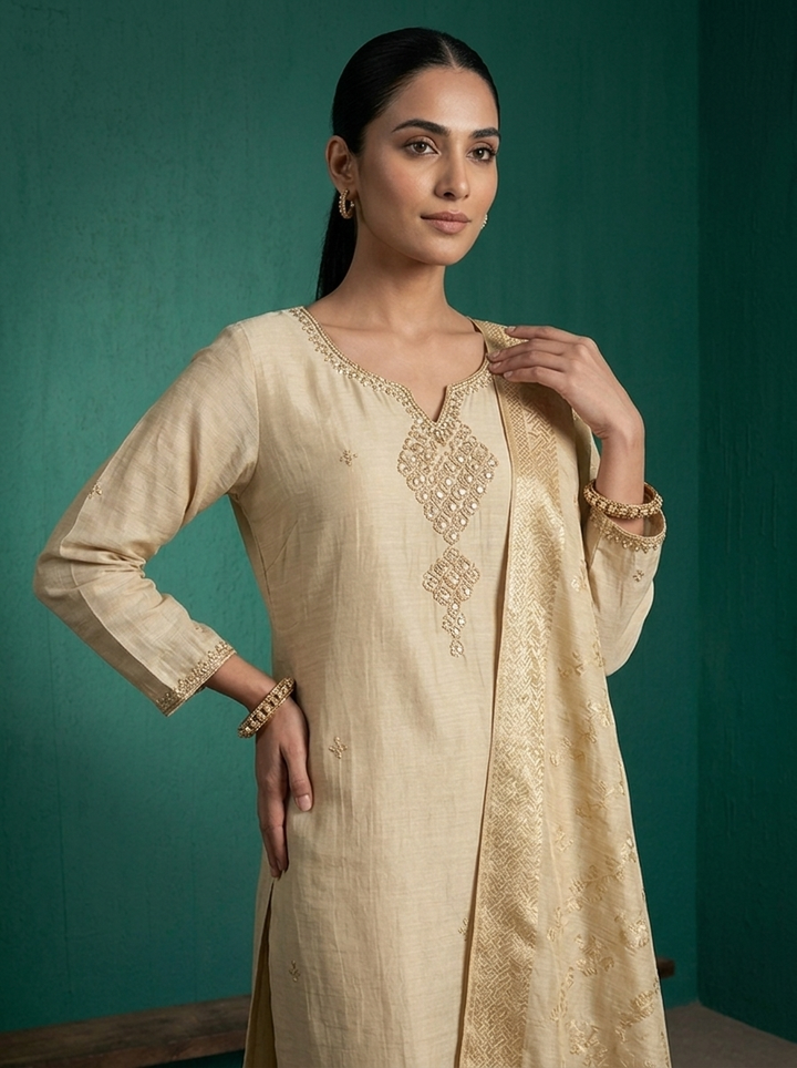 Grey Muslin Heavy Double Pendant Embroidered Three Piece Set