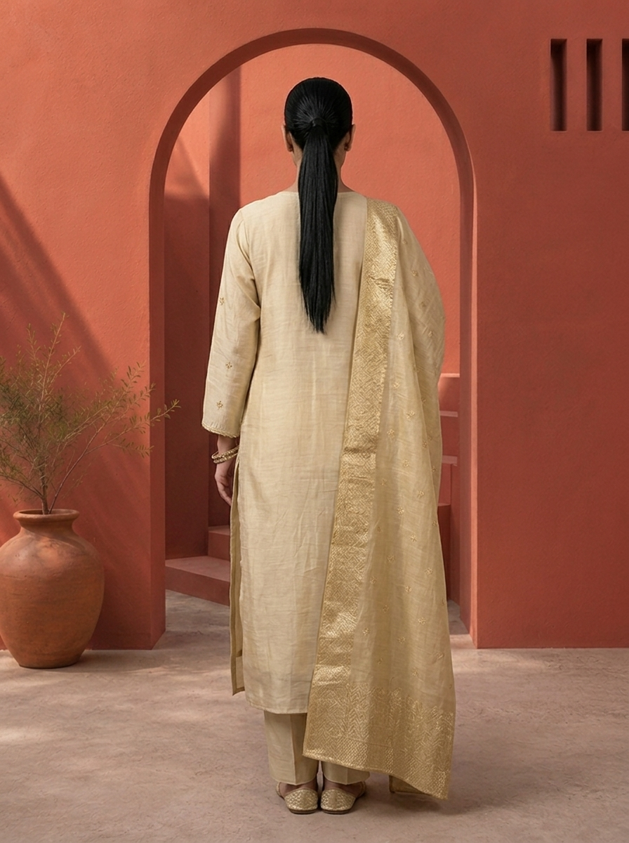 Grey Muslin Heavy Stone And Zari Embroidered Three Piece Set