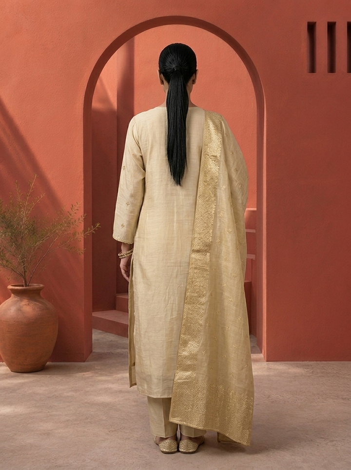 Grey Muslin Heavy Stone And Zari Embroidered Three Piece Set