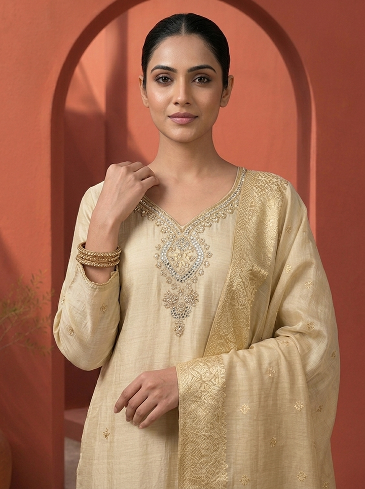 Grey Muslin Heavy Stone And Zari Embroidered Three Piece Set