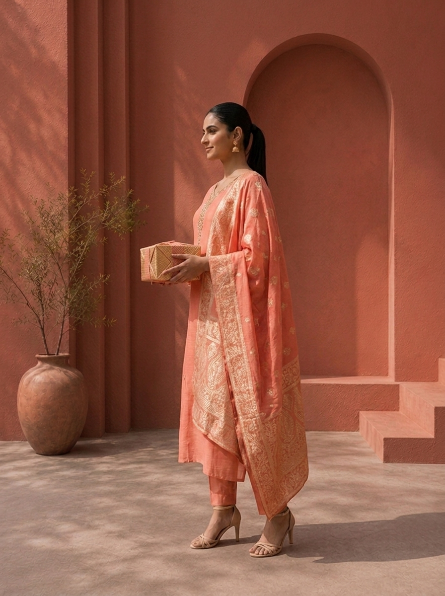 Onion Muslin Zardozi Stone Embroidered Three Piece Set