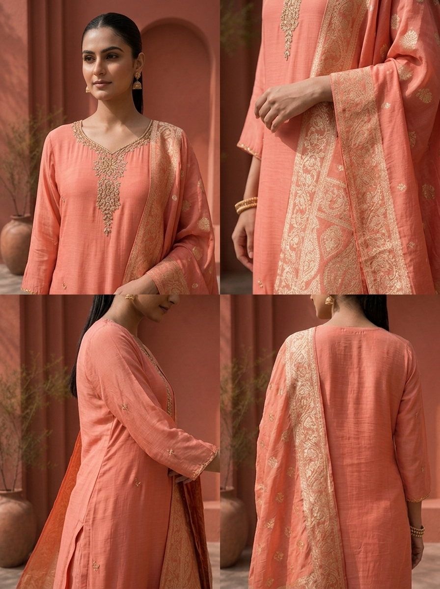 Onion Muslin Zardozi Stone Embroidered Three Piece Set