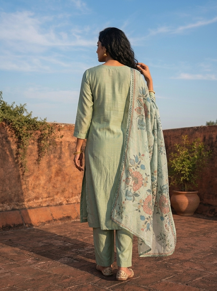 Pista Cotton Floral Motifs Printed Three Piece Set