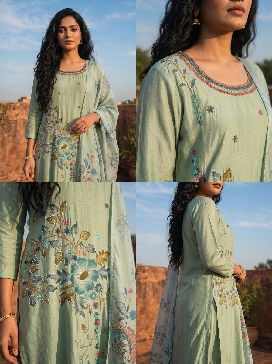 Pista Cotton Floral Motifs Printed Three Piece Set