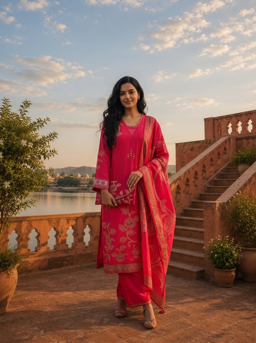 Rani Cotton Floral Jaal Printed Three Piece Set