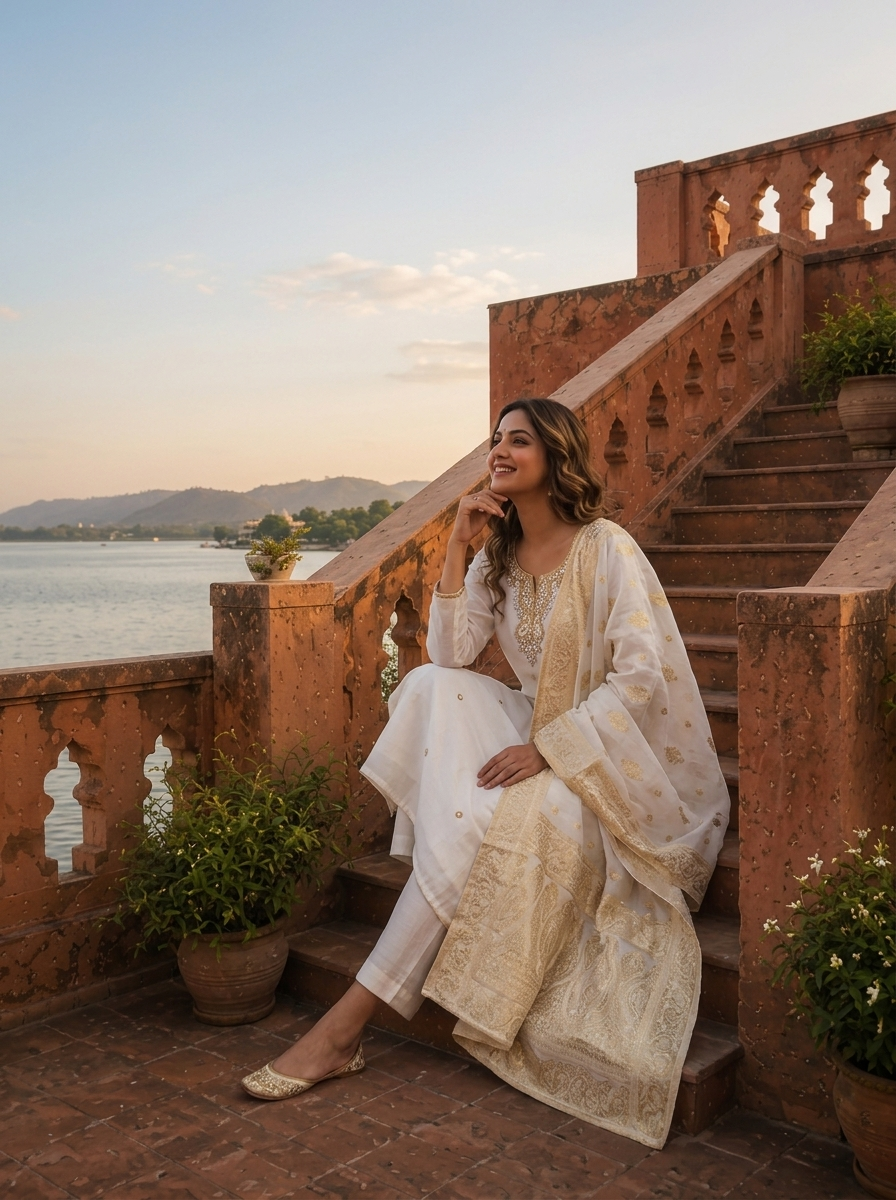 Cream Muslin Heavy Zardozi And Stone Embroidered Three Piece Set