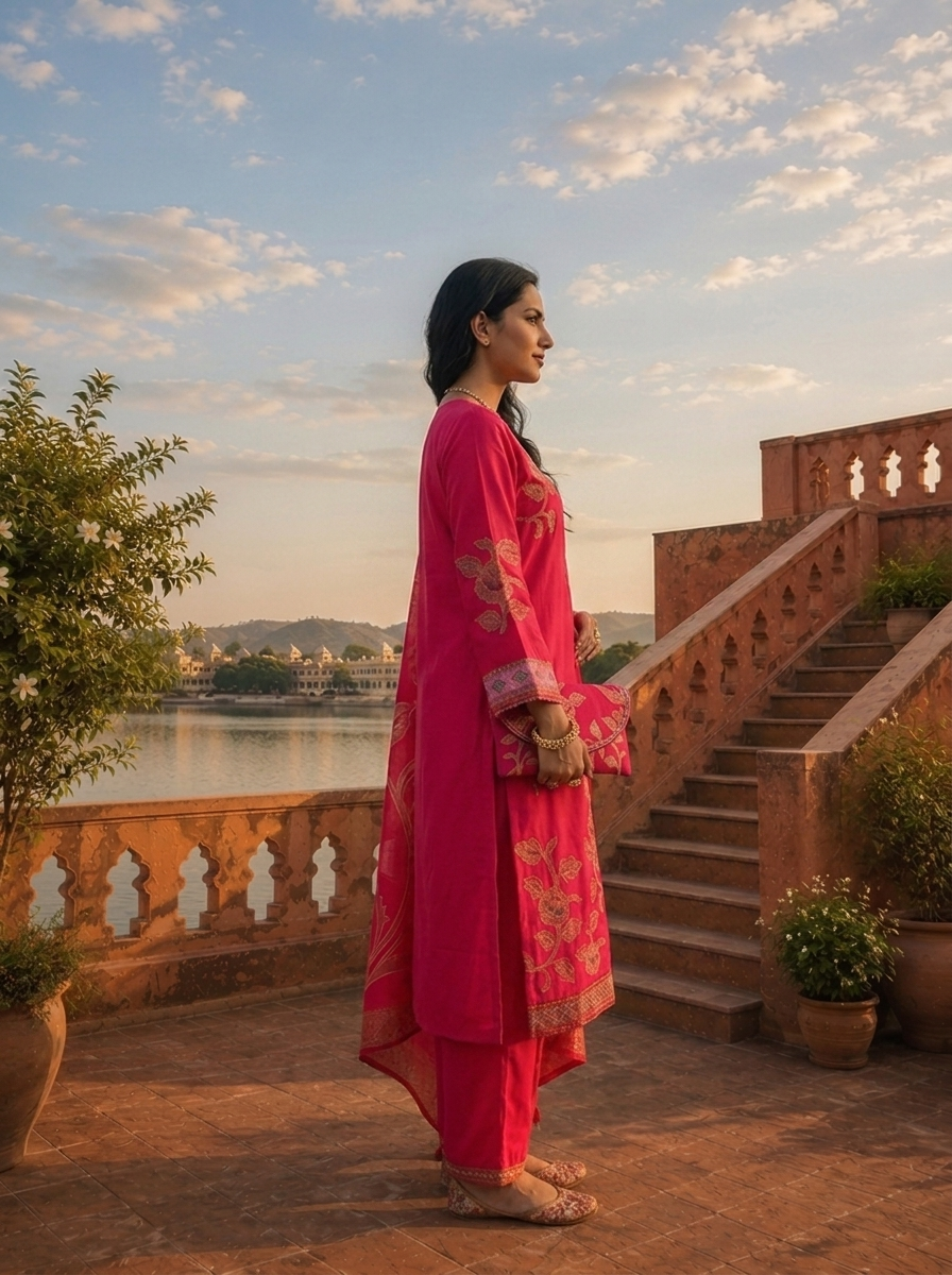 Rani Cotton Floral Jaal Printed Three Piece Set