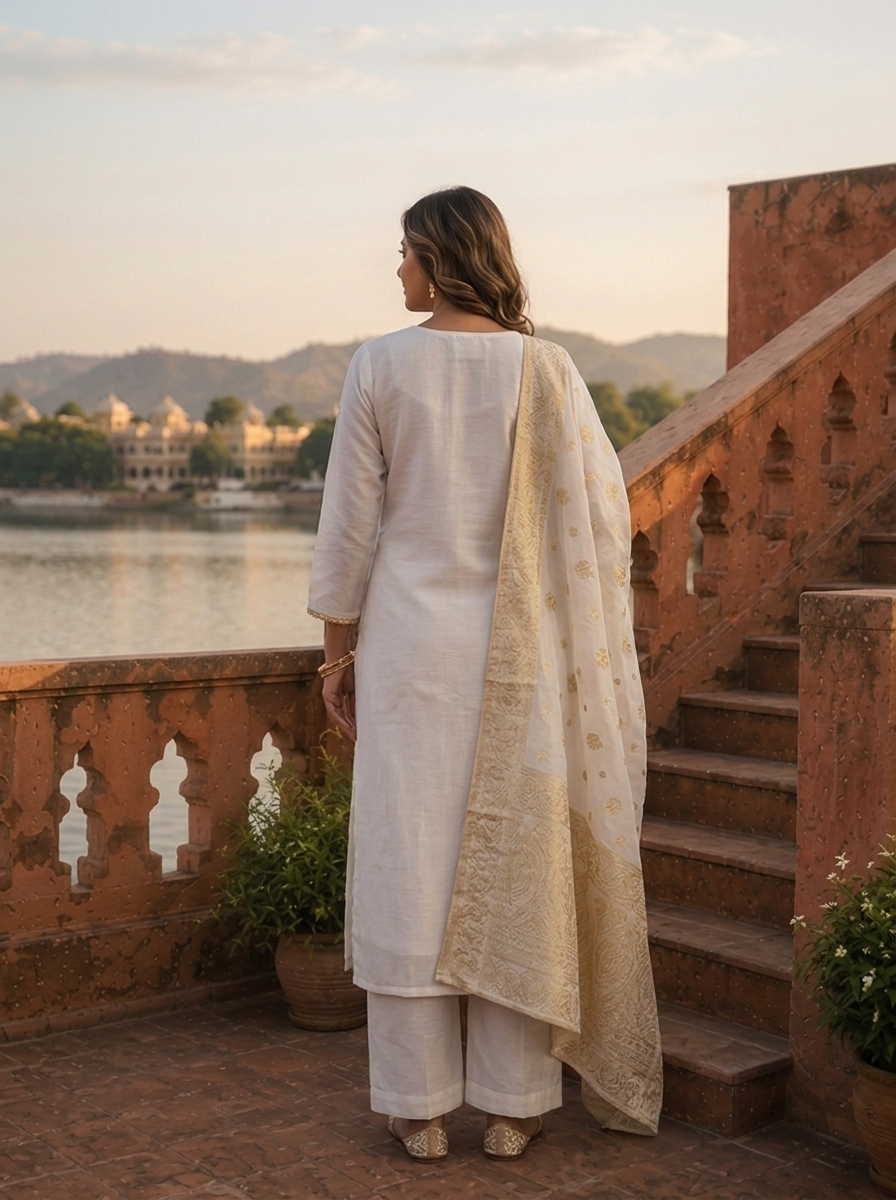 Cream Muslin Heavy Zardozi And Stone Embroidered Three Piece Set