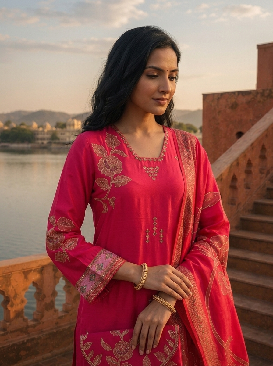 Rani Cotton Floral Jaal Printed Three Piece Set