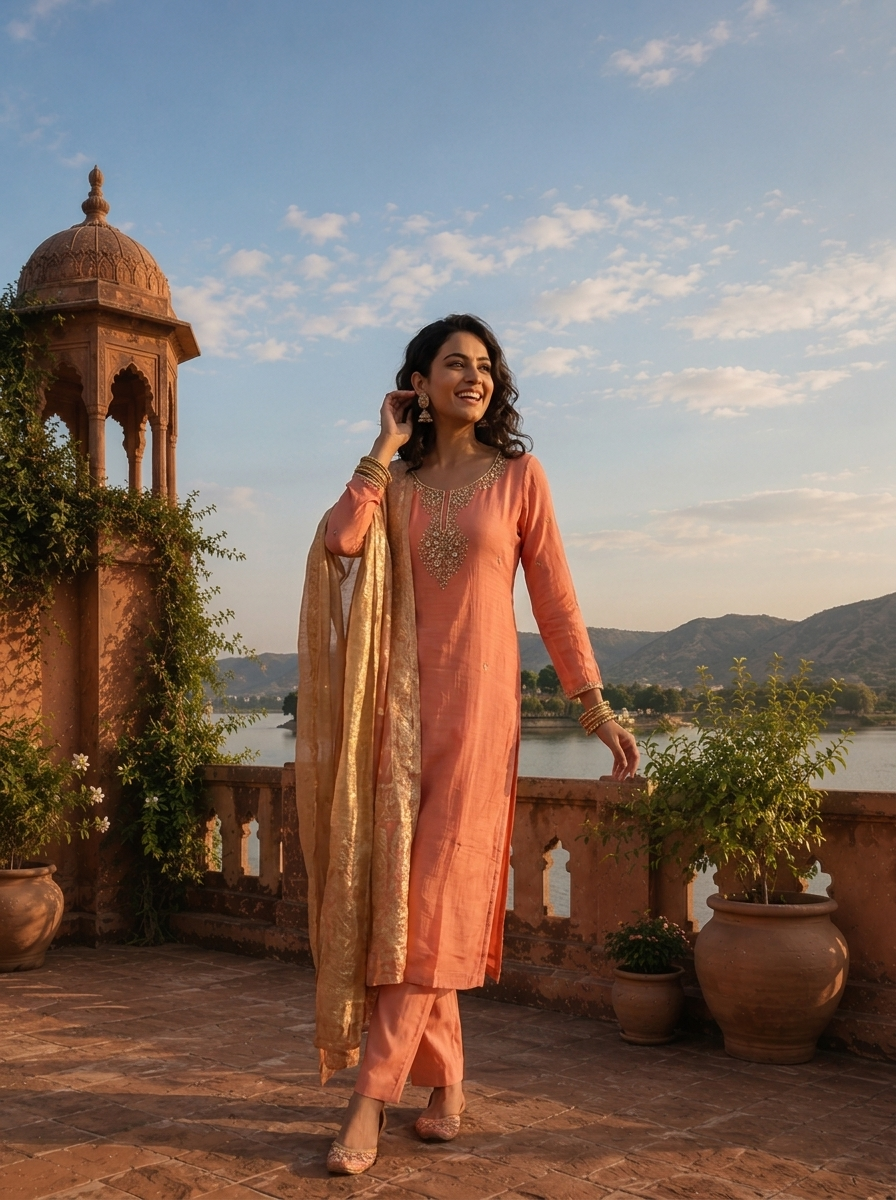 Onion Muslin Heavy Zari Embroidered Three Piece Set