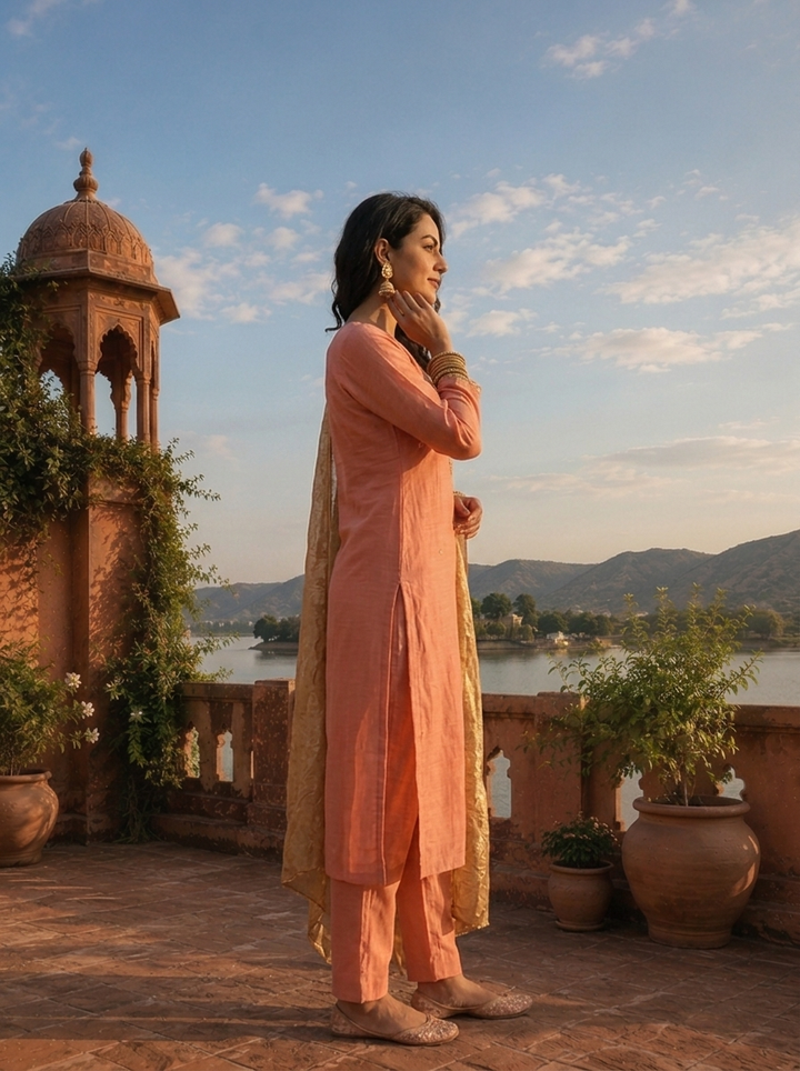 Onion Muslin Heavy Zari Embroidered Three Piece Set