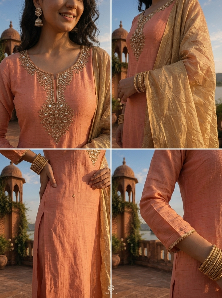 Onion Muslin Heavy Zari Embroidered Three Piece Set