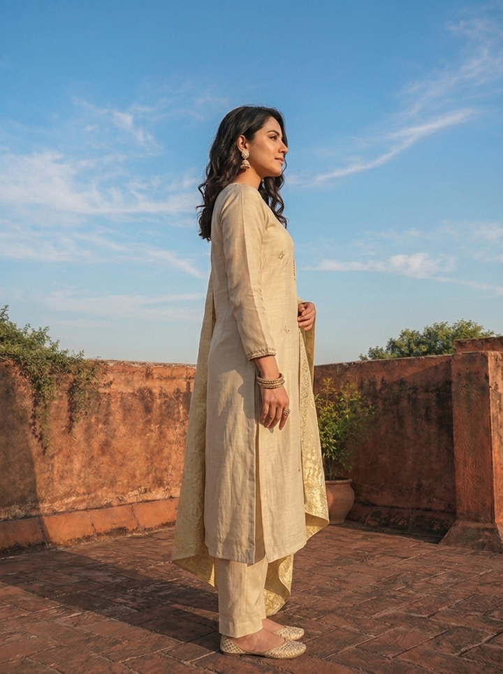 Grey Muslin Zardozi Stone Embroidered Three Piece Set