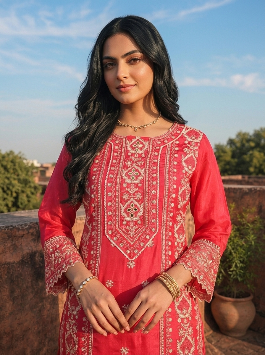 Rani Pink Cotton Tiny Floral Butis Printed Three Piece Set