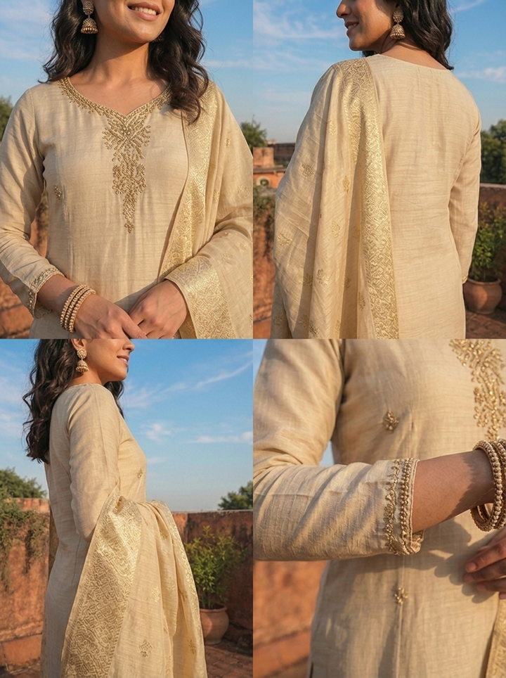Grey Muslin Zardozi Stone Embroidered Three Piece Set